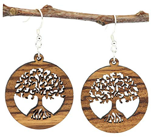 NaturSchatulle Holzschmuck Holzohrringe Baum des Lebens I Lebensbaum natürliche Ohrhänger 925 Silber Holz Ohrringe Damen Ohrschmuck