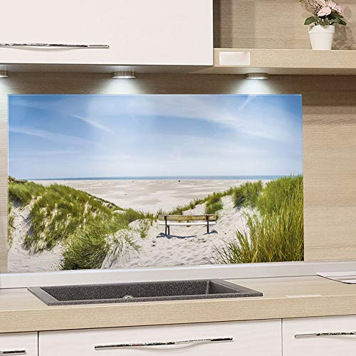 GRAZDesign Spritzschutz Küche Herd, Landschaft Strand Nordsee, Küchenrückwand aus Echtglas, Wandschutz Glasbild 4mm ESG Glas / 80x50cm