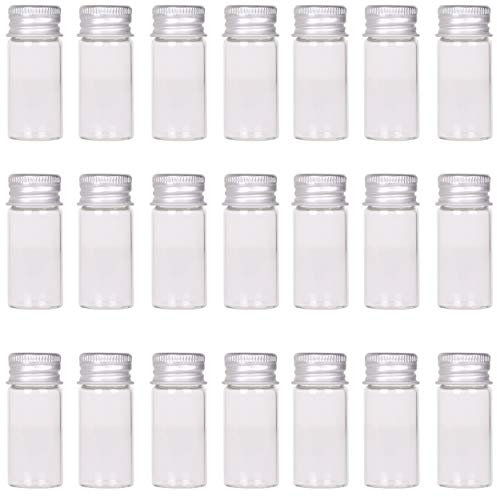 MaxMau 24 Sets 10 ml Glasfläschchen, kleine Flaschen, Mini-Gläser mit Aluminium-Schraubkappen, versiegelter Deckel, Metalldeckel, klare Nachrichten, Proben, Flaschen, Dekorationen, Bastelarbeiten