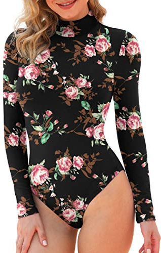 LAOLASI Damen Rollkragen-Body mit hohem Halsausschnitt und langen Ärmeln, schmale Passform, lässig, sexy, Basic Extender Bodysuit für den täglichen Gebrauch - - Groß