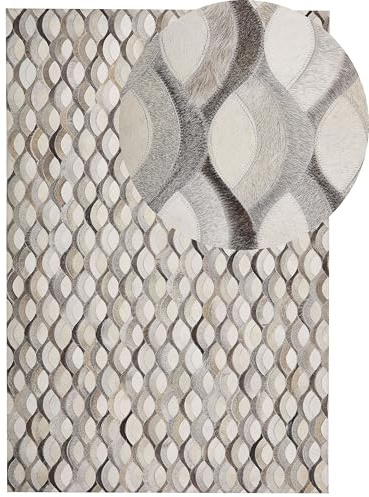 Beliani Tapis Patchwork 140 x 200 cm en Peau de Vache Beige et Marron Motif Écailles Accessoire Déco Parfait pour Intérieur Rustique et Rétro