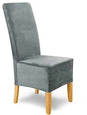 Scheffler Home Stuhlhussen Samt Grau 6er Set Puma | Weiche Velours-Stuhlbezüge, elastisch und waschbar, für Hochlehner, Polsterstühle und Esszimmerstühle