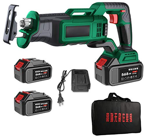 Sierra Sable, Sierra de Podar a Bateria, Sierra Alternativa Inalámbrica con Una Sola Mano para Ahorrar Dinero, Cambio de Hoja Sin Herramientas, Seguridad, Diseño Ergonomico,2 battery