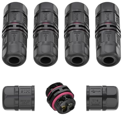 AOHUA 5-Pack Waterproof Junction Box, M16 2-Pin IP68 Outdoor Electrical Wire Connector for Ø5.5-9.5mm Cables (500V/20A), for Underground, Garden Lighting & Landscape Wiring, UL/CE/SAA/RoHs Certified