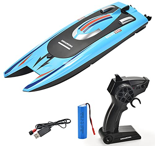 DODOOS RC-Katamaran-Boot, Ferngesteuertes Boot für Pools & Seen, 2,4 GHz RC Schiff Schnellboot mit Langer Lebensdauer (Blau1)