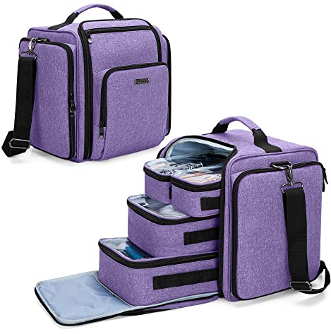 BAFASO Borsa per Trucco, Borsa per Cosmetici con 4 Tasche Interne, Viola | Borsa per il Trucco da Viaggio