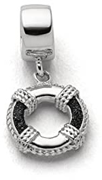 DUR Einzel Charm-Anhänger Rettungsring für Damen aus 925er Sterling-Silber mit Lavasand in der Farbe Schwarz und Weiß, Maße: 1x1 cm, F263