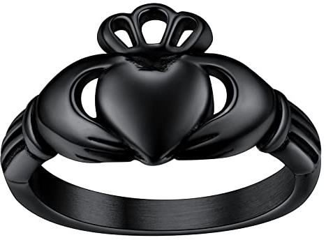 FaithHeart schwarz Damen Herren Fingerring Claddagh Ring Herz Versprechen Fingerring Ehering Freundschaftsring für Paar Pärchen