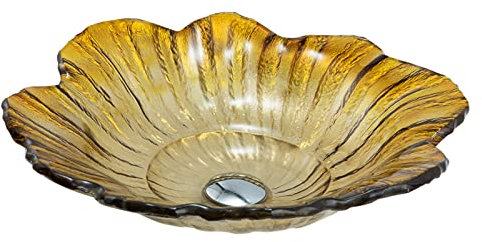 Ksunun Lavabo da Appoggio Lavabo in Vetro Temperato Lavabo da Bagno Design Forma di Fiori Gialli Lavabo D'appoggio Moderno con Valvola di Scarico in Ottone, per Bagno e Toilette