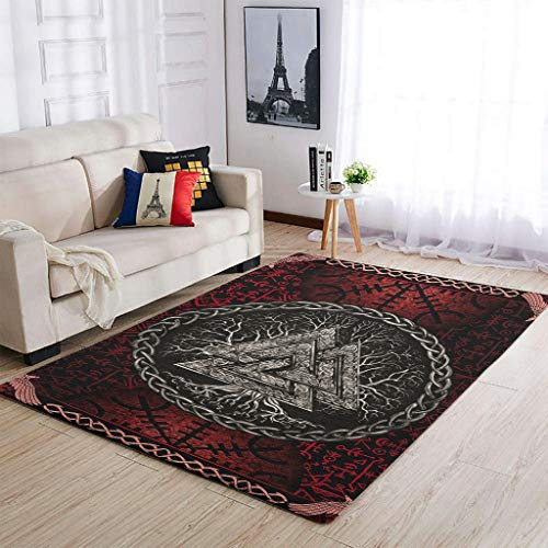 CHNOT Viking Valknut und Baum des Lebens Moderner Teppich Wohnzimmerteppich Anti-Rutsch Tepiche für Wohnzimmer/Kinderzimmer/Schlafzimmer/Esszimmer Carpet Waschbar Auslegware White 91x152cm
