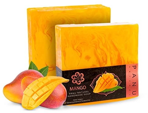 Panu Seifen Mango - Vegane Duschseife für alle Hauttypen - Naturseife als festes Duschgel und festes Shampoo - Premium Soap Bar - Natürlicher Duschbrocken als festes Duschgel