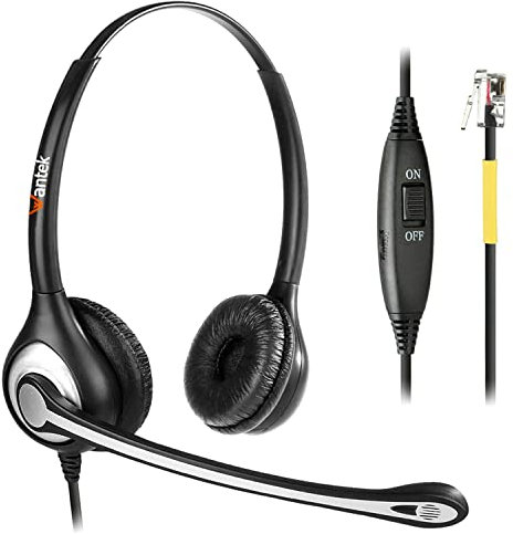 Wantek Cuffie per telefono RJ9 compatibili con Yealink T19P, T21P, T23G, T41S, T42S, T46S, Avaya 1608, 9608, 9611G, Grandstream GXP1620, 1630, Snom, Panasonic