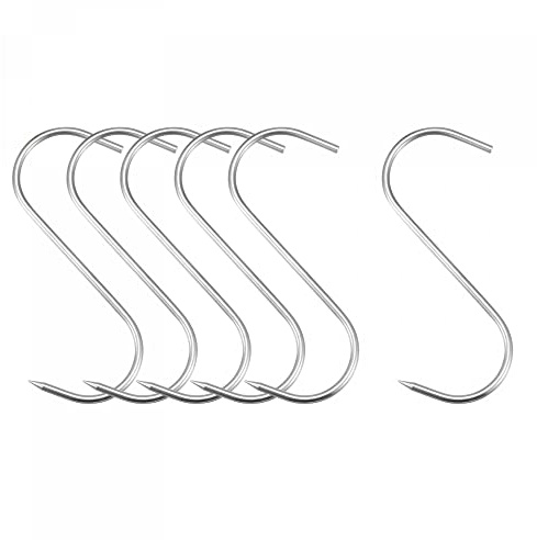 uxcell 6.89 Meat Hooks, 0.24 Thick Stainless Steel Butcher S-Hook for Meat Processing, Chicken Fish Beef Hanging Drying Smoking 6Pcs