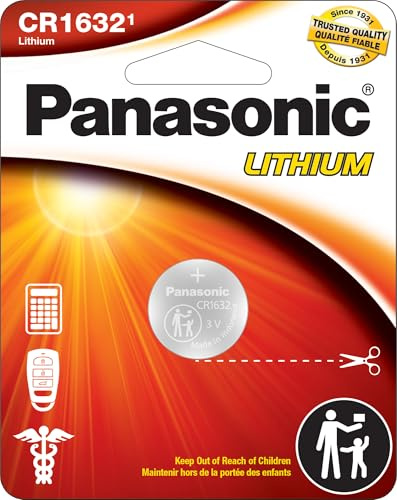 Panasonic CR1632 Lithium-Knopfzellenbatterien, 3,0 V, langlebig, in kindersicherer, standardbasierter Verpackung, 1 Batteriepack