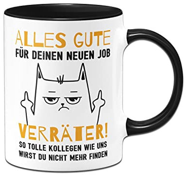 Tassenbrennerei Keramik Tasse mit Spruch Alles Gute für Deinen neuen Job - Geschenk zum Abschied - Jobwechsel Abschiesgeschenk für Kollegen (Schwarz)