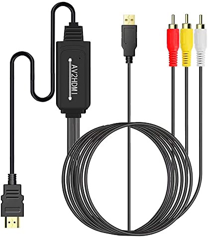 iHaospace Convertidor RCA a HDMI, AV a HDMI, Convertidor de 1080P compuesto a HDMI adaptador AV a HDMI Cable Soporte PAL/NTSC Compatible con PS2, PS3, STB, Xbox, PC, VHS, VCR, Blue-Ray DVD Player