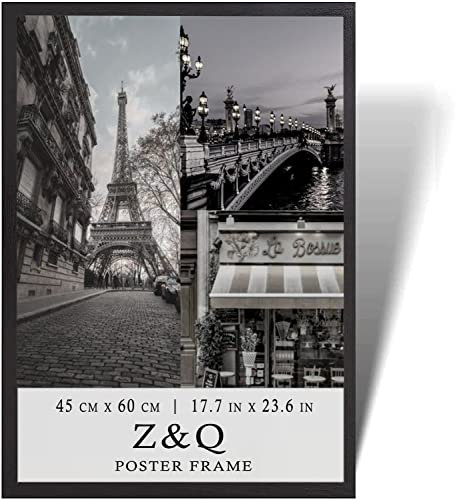 Z&Q Large Poster Frame 45cm x 60cm Large Picture Frames Shatter-Resistant Perspex Portrait & Landscape Display Frames for Wall Decoration Photos Canvas Paintings Art Gallery (Black)