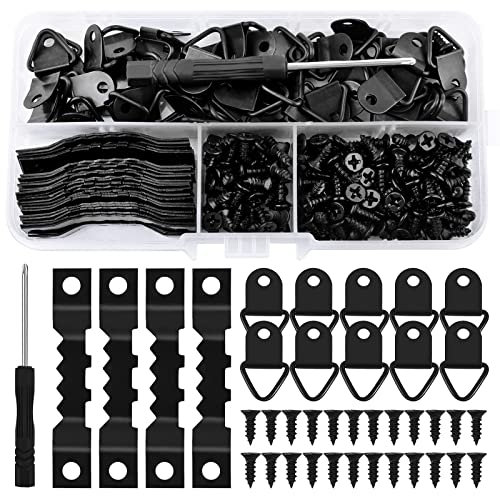 251 Pièces Accroche Tableau Crochet Cadre Mural Attache Cadre Accroche Cadre avec Vis Triangulaires Crochets En Dents De Scie pour Accrocher Des Photos Art Mural Décoratives, Noir