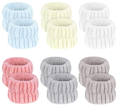 AOOWU Muñequeras Toalla, 6 Par Muñequeras de Microfibra para Lavarse Cara de Evitan Que Líquido se Derrame Por Tus Brazos, Bandas de Muñeca Absorbentes de Agua Suave, Muñequera Deportiva Yoga Tenis