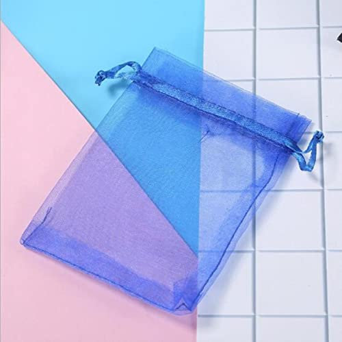 ORGEFY Organza-Beutel mit Kordelzug, 10 x 15 cm, 10 x 15 cm, 10 x 15 cm, Königsblau, 5 x 7 cm, 100 Stück