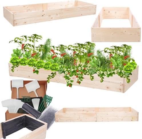 MODO24 Hochbeet Holz, Blumenkasten, Gartenbeet, 18x237x80 cm, Natur | Robuster Pflanzkübel & Blumenbeet für Garten, Terrasse & Balkon, Hochbeet für Gemüsegarten, Naturholz Holzbeet Anzuchtbeet