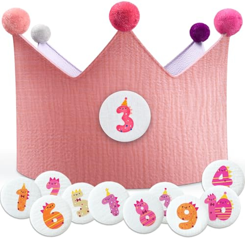 Geburtstagskrone Kinder Mädchen & Junge – Musselin Krone Zahlen 1–10