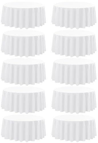 10 Packungen weiße runde Polyester-Tischdecken 228 cm, runde Tischdecke Flecken- und knitterfrei waschbare Tischdecke für Hochzeiten, Partys, Bankette, Buffettische, Feiertage, Esstische dekorieren