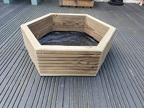 3 Sizes Of Hexagon Wooden Garden Decking Planters For Plants, Shrubs And Flowers (1 x Small Planter)
