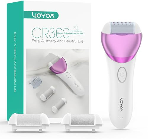 VOYOR Hornhautentferner Elektrisch Pediküre Set Fußpflege Elektrisch 3 Auswechselbare Rollenköpfe Wiederaufladbar Rundum wasserdicht, Elektrischer Hornhautentferner Füße CR300 (Lila)