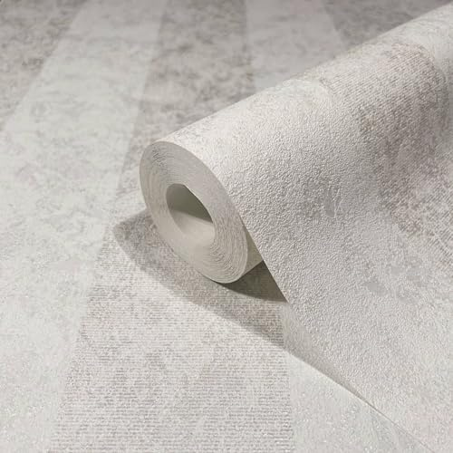 marburg Tapete Weiß Beige Streifen Streifen Klassisch GZSZ für Wohnzimmer oder Schlafzimmer Made in Germany 10,05 x 0,53m