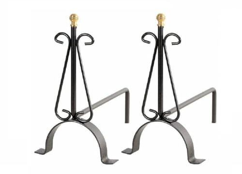 CRISCUOLO Brico Store Alari per Camino A Legna in Ferro Battuto Coppia Alari Camino L38xH33 Cm con Pomolo in Ottone Ideali per Appoggio Attrezzi Camino