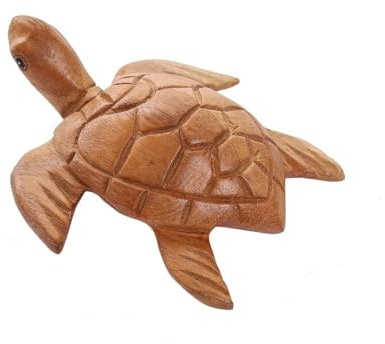 DUONGJAIS BRAND Thai Wooden Hand Carved Wooden Sea Turtle Statue, Sculpture Art Decorative Rustic Home Decor Accent Handmade Handcrafted Decoration (Natural Color)