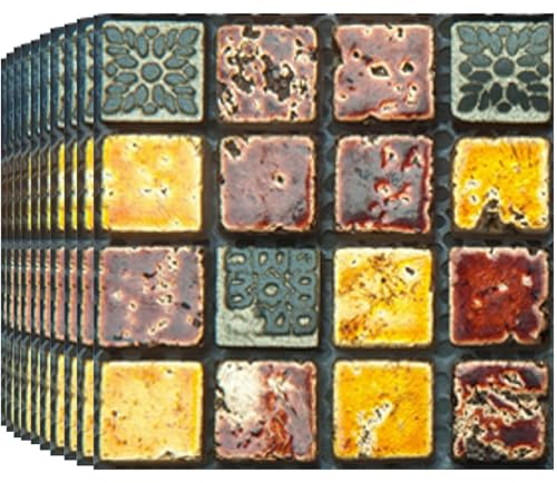 BoloShine Pegatinas de Baldosas 30 Piezas, Impermeables Azulejos Adhesivos Cocina, Marmolizadas Calcomanía Decorativos, Vinilo PVC Mosaico Pegatinas de Paredes Ducha Baño(10x10cm) (Amarillo)