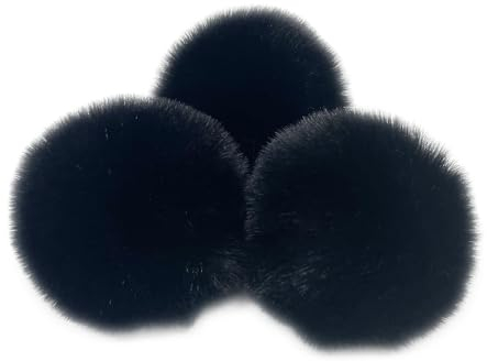 10 STK 7cm Pompons Kunstfell Kaninchenfell Fellbommel,Kunstpelz Pom Pom Ball Plüschbälle Bommeln für DIY Handwerk Mützen Anhänger Dekoration Damen Mädchen Taschenanhänger Schlüsselanhänger,Schwarz