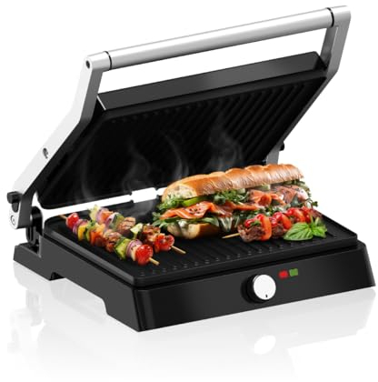 VERTENZ Intense 50 | Elektrischer Kontaktgrill XXL Sandwichmaker Sandwichtoaster Tischgrill Grill Elektrogrill mit Temperaturregelung | 2200W | Antihaftbeschichtete Platten | 35x32x12.4cm | Edelstahl