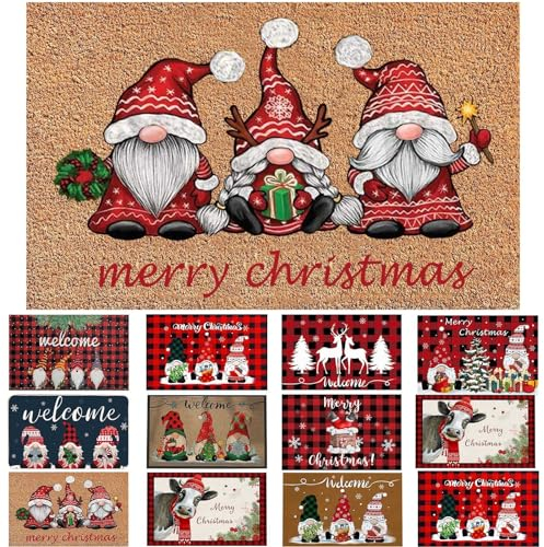 Fußmatte Kokos Weihnachten- 40x60cm - Türmatte mit Rentier Muster - Christmas Dekoration - rutschfest Schmutzfangmatte - Willkommens Fussmatte für Innen und Außen, Flur, Terrasse (01, Einheitsgröße)