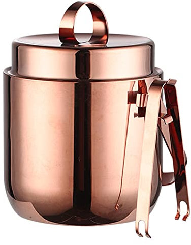 ANSNOW Stainless Steel Insulated Ice Bucket, Well Made Double-Wall Champagne Bucket Keeps Ice Frozen Longer, 1.5 Liter Ice Bucket with Lid, Ice Tongs/Rose Gold