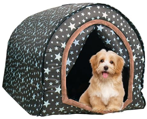 Hundehaus Outdoor 2 in 1 großes isoliertes Hundehaus mit warmem Matten abnehmbares Hund Zelt waschbarer Nicht -Slip -Hundehöhle Starry Himmel Zwinger für den Winter für weniger als 4,5 kg Hunde, m