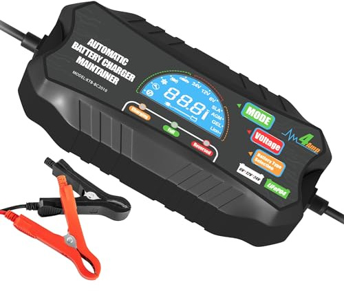 MOUDENSKAY 4Amp Car Battery Charger 6V 12V 24V LiFePO4 Battery Charger,Trickle Charger for Car Battery, Motorbike, Lead Acid, Sla, Gel, Agm, Lifepo4 Battery