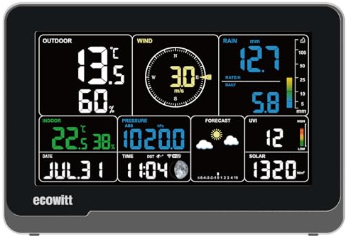 ECOWITT Console WS3900_C for Weather Stations, 7.5 inch Home Wifi Indoor LCD Colour Display, Built-in 3 in 1 Temperature-Humidity, Pressure Sensors, Ecosystem IOT Intelligent Linkage Control, 868MHZ