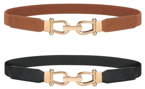 JasGood Skinny Elastischer Taillengürtel Dünner Damen Vintage Gürtel Mode Dehnbarer Gürtel Stretch Taille Gürtel mit Goldener Schnalle