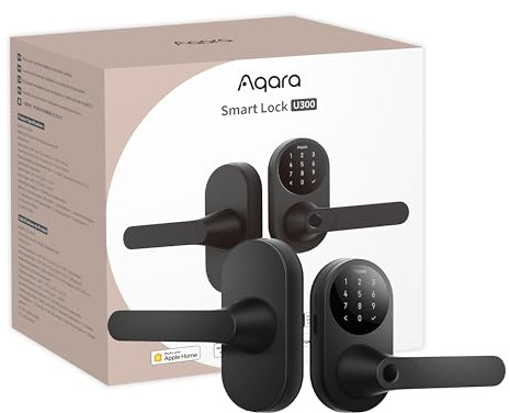 Aqara Smart Lock U300, Fingerprint Keyless Entry Door Lock with Handle, Matter Over Thread with Apple Home Keys, Touchscreen Keypad, Smart Lever Lock Supports Apple Home, Alexa, Google, IFTTT, Black