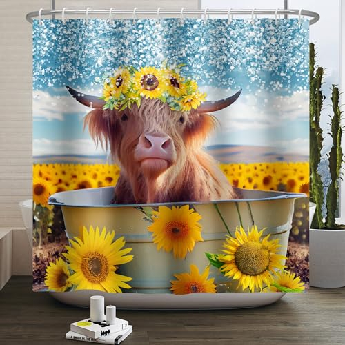 Duschvorhang Sonnenblumenrinder Duschvorhang Stoff Polyester Badevorhang Shower Curtains Antischimmel Duschvorhang Wasserdicht Duschvorhänge Duschvorhang 240x200 mit 12 Duschvorhangringen