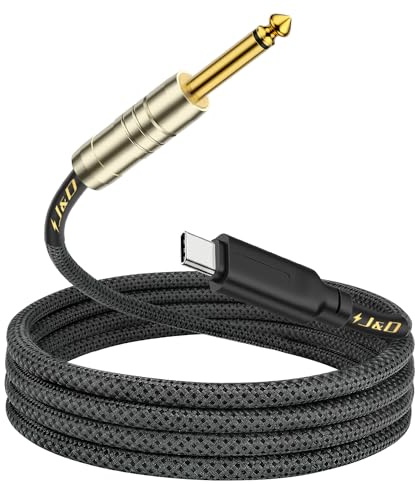 J&D USB C zu 6,35 mm 1/4 Zoll TS Gitarren-Audio-Kabel, Audio-Aufnahme, Bass, elektronisches Klavier-Mikrofonkabel kompatibel mit iPhone 16/17 Serie, Galaxy S24/S25, 3 m