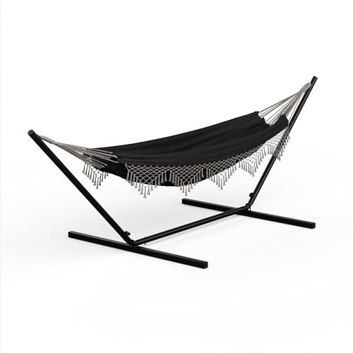 blumfeldt SwayStation Hängematte – Outdoor & Indoor Hängematte, 100 kg Belastbarkeit, Wetterbeständig Mit Rostfreien Haken, Komfortable Polyester/Baumwolle, Boho Design, Dunkelgrau