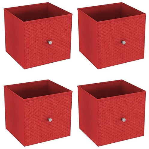 URBNLIVING Set of 1/4/6 Foldable 27cm Woven Fabric Storage Cube Box Drawer Insert Basket with Handle - Multi Colourful Collapsible Toy Arts & Crafts Bins, Durable and Lightweight for Home Office