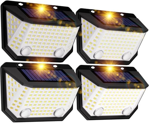 K KASONIC Lampes de Clôture Solaires à Double Capteur, 6500K Lumières Solaires Étanches avec Angle d'Éclairage de 300° pour le Jardin, Lot de 4 Lumières Solaires Murales Extérieures pour la Maison