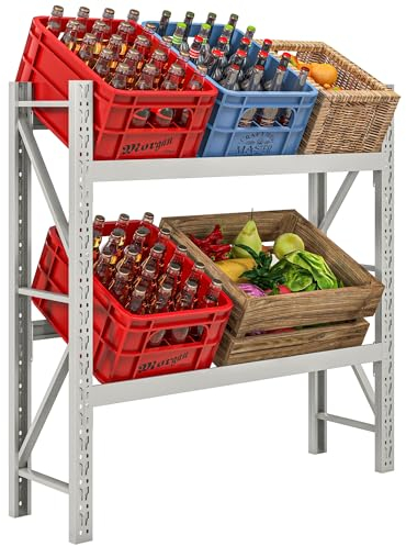 HOMCOM Getränkekistenregal für 6 Kisten Getränkekistenhalter mit 2 Ebenen Stahl Getränkekistenständer mit Verstellbar Regalhöhe, für Bier, Obst, Gemüse, Wasser, Weiß