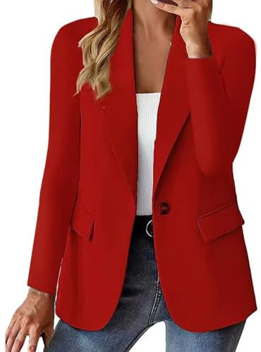 Blazer pour femme - Élégante couleur unie - Veste légère de transition - Manches longues - Pour le bureau - Ouvert à l'avant - Veste de travail - Trench - Col à revers - Vêtement d'extérieur, rouge,