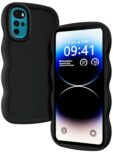 XINYEXIN Funda para Motorola Moto G22 / Moto E32 / E32s, Carcasa Marco de Ondas Forma Rizado Linda Silicona Líquida Antigolpes Bumper Case Cover - Negro